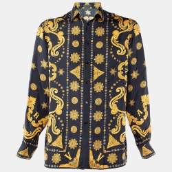 Versace Black Baroque Printed Silk Heritage Fit Shirt M
