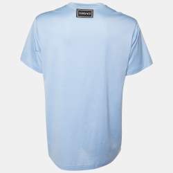 مملوكة مسبقًا Versace Blue Logo Embroidered Cotton Knit T-Shirt M