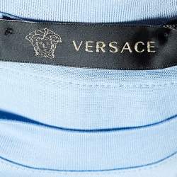 مملوكة مسبقًا Versace Blue Logo Embroidered Cotton Knit T-Shirt M