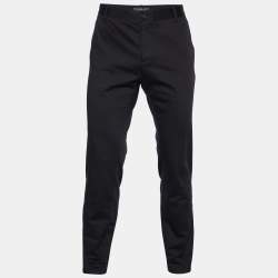 Pre Owned Versace Black Cotton Logo Embroidered Palazzo Fit Pants XL