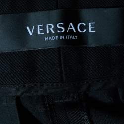 Pre Owned Versace Black Cotton Logo Embroidered Palazzo Fit Pants XL