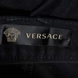 Versace Black Denim Embroidered Crest Detail Jeans XL Waist 39" 