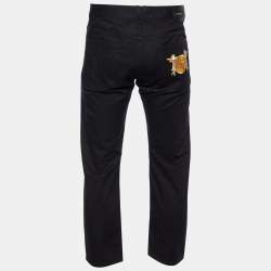 Versace Black Denim Embroidered Crest Detail Jeans XL Waist 39" 
