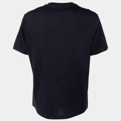 Versace Black Cotton Knit & Renaissance Printed Silk T-Shirt XL