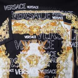 Versace Black Cotton Knit & Renaissance Printed Silk T-Shirt XL