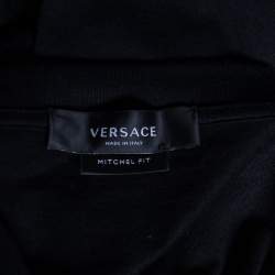 Versace Black Cotton Knit & Renaissance Printed Silk T-Shirt XL