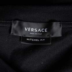Versace Black Cotton Knit & Renaissance Printed Silk T-Shirt XL