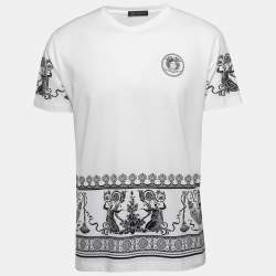 Pre Owned Versace White Print Cotton Crew Neck Half Sleeve T-Shirt M