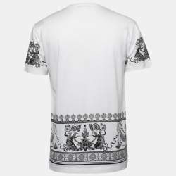 Pre Owned Versace White Print Cotton Crew Neck Half Sleeve T-Shirt M