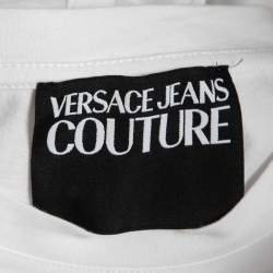 Pre Owned Versace Jeans Couture White Logo Print Cotton Half Sleeve T-Shirt XL