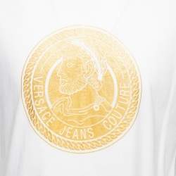 Pre Owned Versace Jeans Couture White Logo Print Cotton Half Sleeve T-Shirt XL