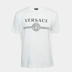 Pre Owned Versace White Cotton Logo Print T-Shirt 2XL