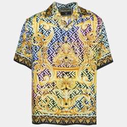 Fendace Multicolor Monogram Baroque Printed Silk Short Sleeve Shirt XL