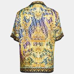 Fendace Multicolor Monogram Baroque Printed Silk Short Sleeve Shirt XL