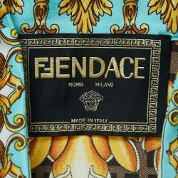 Pre Owned Fendace Blue/Multicolor Monogram Baroque Printed Silk Short Sleeve Shirt XL