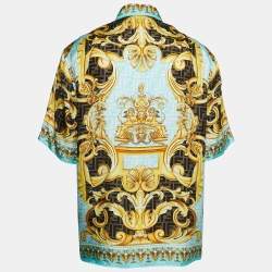 Pre Owned Fendace Blue/Multicolor Monogram Baroque Printed Silk Short Sleeve Shirt XL