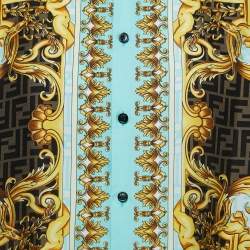 Pre Owned Fendace Blue/Multicolor Monogram Baroque Printed Silk Short Sleeve Shirt XL