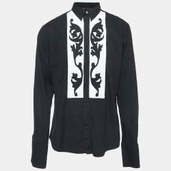 Versace Black Embroidered Cotton Button Front Double Cuff Shirt XL