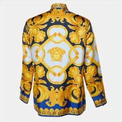 Pre Owned Versace Blue Baroque Printed Silk Heritage Fit Shirt L