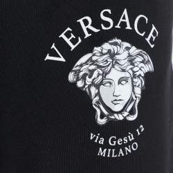 Versace Black Logo Print Cotton Elasticized Waist Jogger Pants XL