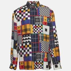 Versace Multicolor Patchwork Print Silk Shirt XL