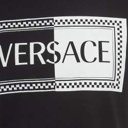Pre Owned Versace Black Logo Printed and Embroidered Cotton Crew Neck T-Shirt M