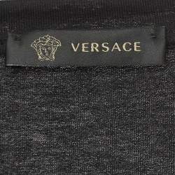 Pre Owned Versace Black Logo Printed and Embroidered Cotton Crew Neck T-Shirt M