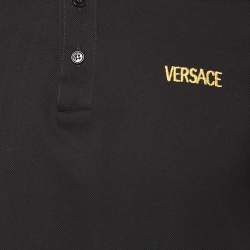Versace Black Embroidered Cotton Pique Polo Custom Fit T-Shirt M