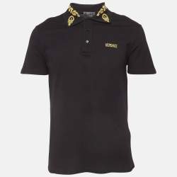 Versace Black Embroidered Cotton Pique Polo Custom Fit T-Shirt M
