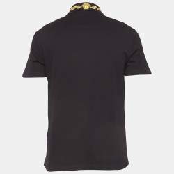 Versace Black Embroidered Cotton Pique Polo Custom Fit T-Shirt M