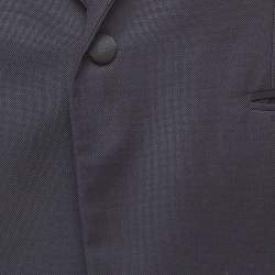 Versace Navy Blue Satin Trim Satin Wool Single Breasted Blazer L