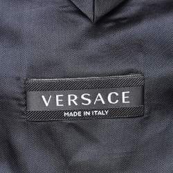Versace Navy Blue Satin Trim Satin Wool Single Breasted Blazer L