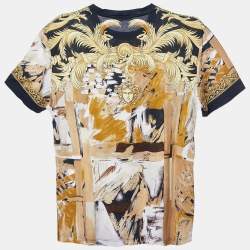 Versace Yellow/Black Baroque Print Cotton Crew Neck T-Shirt M