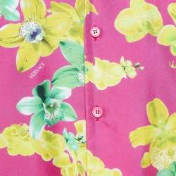 Versace Pink Orchid Print Silk American Fit Shirt L