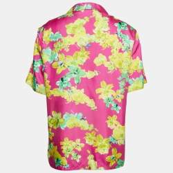 Versace Pink Orchid Print Silk American Fit Shirt L