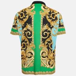 Pre Owned Versace Multicolor Baroque Printed Knit Polo T-Shirt XL