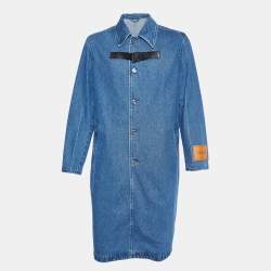 Versace Blue Denim Logo Patch Button Front Coat M