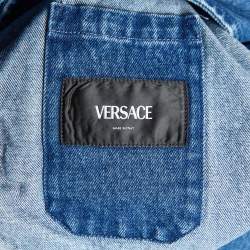 Versace Blue Denim Logo Patch Button Front Coat M