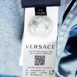 Versace Blue Denim Logo Patch Button Front Coat M