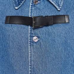 Versace Blue Denim Logo Patch Button Front Coat M