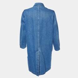 Versace Blue Denim Logo Patch Button Front Coat M
