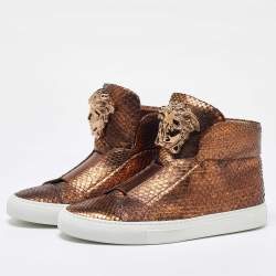 Versace Bronze Python Medusa Palazzo Slip On High Top Sneakers Size 41