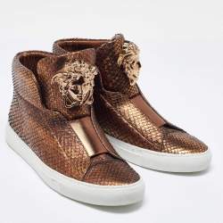 Versace Bronze Python Medusa Palazzo Slip On High Top Sneakers Size 41