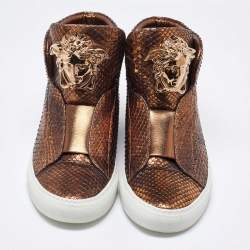 Versace Bronze Python Medusa Palazzo Slip On High Top Sneakers Size 41