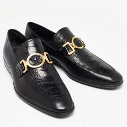Versace Black Croc Embossed Medusa City Loafers Size 43