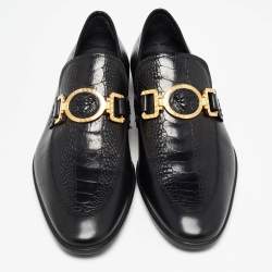 Versace Black Croc Embossed Medusa City Loafers Size 43