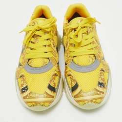Versace Yellow Leather and Mesh Squalo Lace Up Sneakers 41