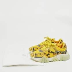 Versace Yellow Leather and Mesh Squalo Lace Up Sneakers 41