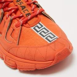 Versace Orange Canvas and Leather Trigreca Lace Up Sneakers Size 42