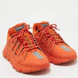 Versace Orange Canvas and Leather Trigreca Lace Up Sneakers Size 42